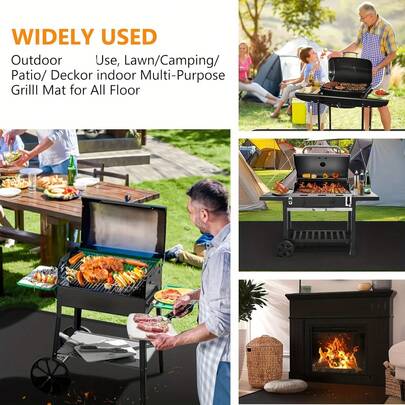 Tấm lót chống cháy cho bếp nướng ngoài trời - Tấm lót đa năng chịu nhiệt, có thể tái sử dụng cho hố lửa, bảo vệ sàn gỗ và bãi cỏ, tấm lót chống cháy - Tấm lót chịu nhiệt độ cao phù hợp cho lò sưởi trong nhà trên sân thượng, tương thích với hầu hết các loại chảo.