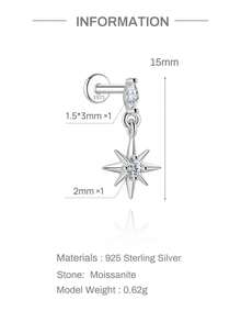 EleRunis 1PC 925 Sterling Silver Star Drop Flat Back Cartilage Helix Piercing Fine Jewelry For Daily Wear Wedding Party Engagement Anniversary Valentine's Day - Multicolor - View 10