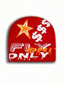 Y2K Graphic Beanie Hat, Unisex Gothic Style Knitted Warm Casual Beanies Outdoor Winter, Acrylic Autumn Outfits - A - 查看 6