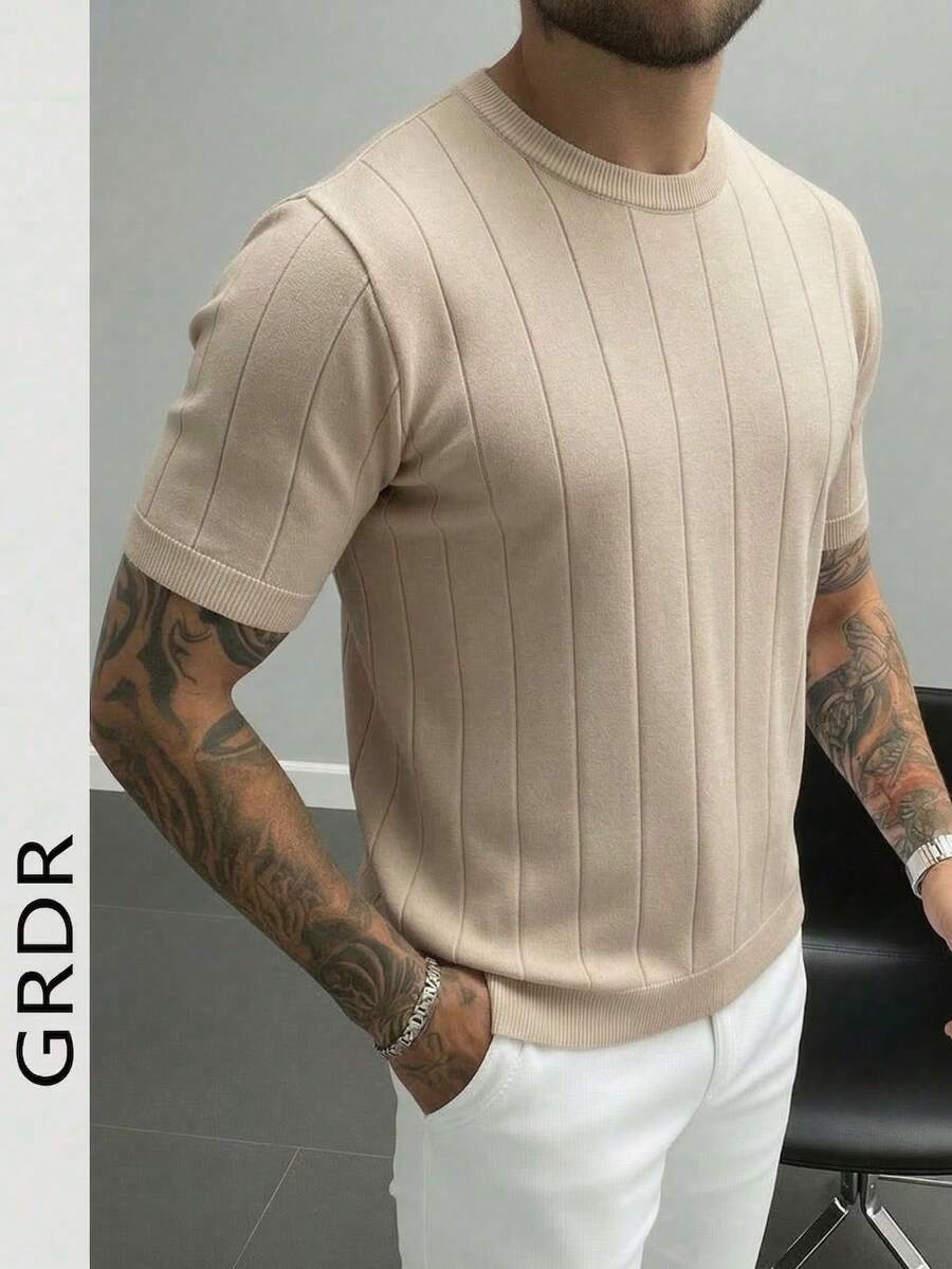 GRDR 男士时尚圆领针织短袖T恤，夏季休闲运动必备单品