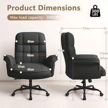 Office Desk Chair, High Back Executive Computer Chair, Ergonomic Big And Tall Adjustable PU Leather Chairs With Padded Armrest For Long Time Sitting,Thanksgiving,Christmas Gift - 黑色 - 查看 8