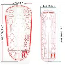 1 pieza/2 piezas Regla transparente de diseño de moda, herramienta de diseño de ropa, regla de plantilla corporal con plantilla de prendas, para diseño de prendas, confección de ropa de muñecas - transparente - Ver 10