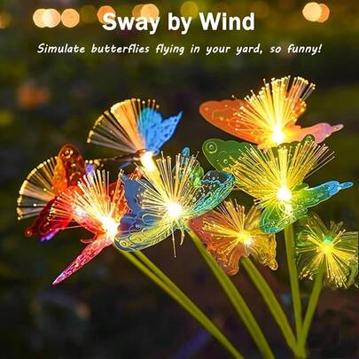 Solar Lights Outdoor Waterproof, 8 Led Butterfly Lights, Steady On And Flashing Two Lighting Modes, Used For Christmas, Halloween, Weddings, Patio, Yard And Garden Decorations