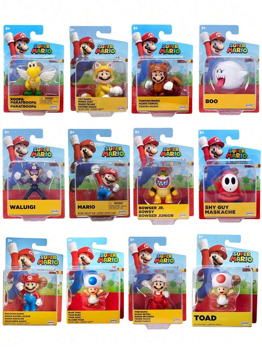 JAKKS PACIFIC Nintendo 任天堂世界 2.5 英寸超级马里奥 - 第 13 波：浣熊马里奥、猫咪马里奥、幽灵、瓦路易吉、库巴 Jr.、害羞小子、蓝蘑菇、火焰马里奥、库巴