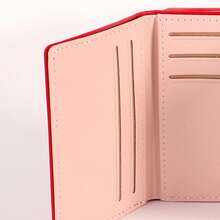 New Original Compact Tri-Fold Wallet, Knitted Embroidery Coin Purse, Cute Canvas Dog Cartoon Short Wallet For Students For Women Wallet Mini Wallet Purse Wallet Small Wallet Cute Wallet Travel Essential Summer Small Wallet Red Wallet - Red - View 8