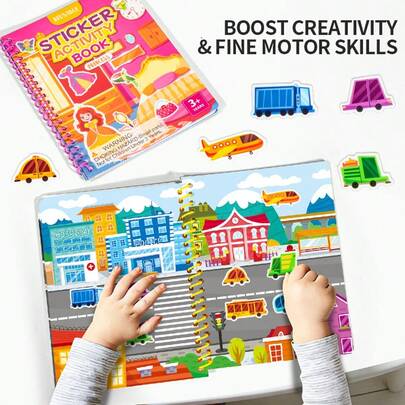 1pc Jelly Sticker Set, Popular Travel Accessory, Made Of Cardboard, Reusable Sticker Game, Preschool Style, Vibrant Colors, Portable Size, Reusable Sticker Game Details, Educational & Quiet Time Toy. Essential Travel Companion For Parents And Kids