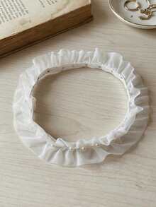 1件白色蕾丝弹力珍珠腿链，女士个性化性感蕾丝大腿吊袜带 - 白色 - 查看 2