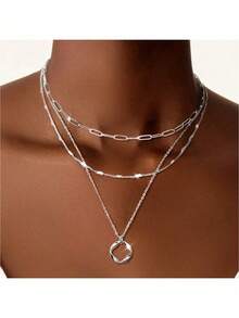Dây chuyền bạc 925 thanh lịch, thời trang và tối giản với thiết kế hình tròn hai lớp, phù hợp cho phụ nữ đeo trong các bữa tiệc, đám cưới, tiệc chiêu đãi và kỳ nghỉ. - Bạc - Xem 8