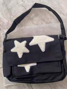 Star Pattern Front Pocket Tote Bag - Black - View 12