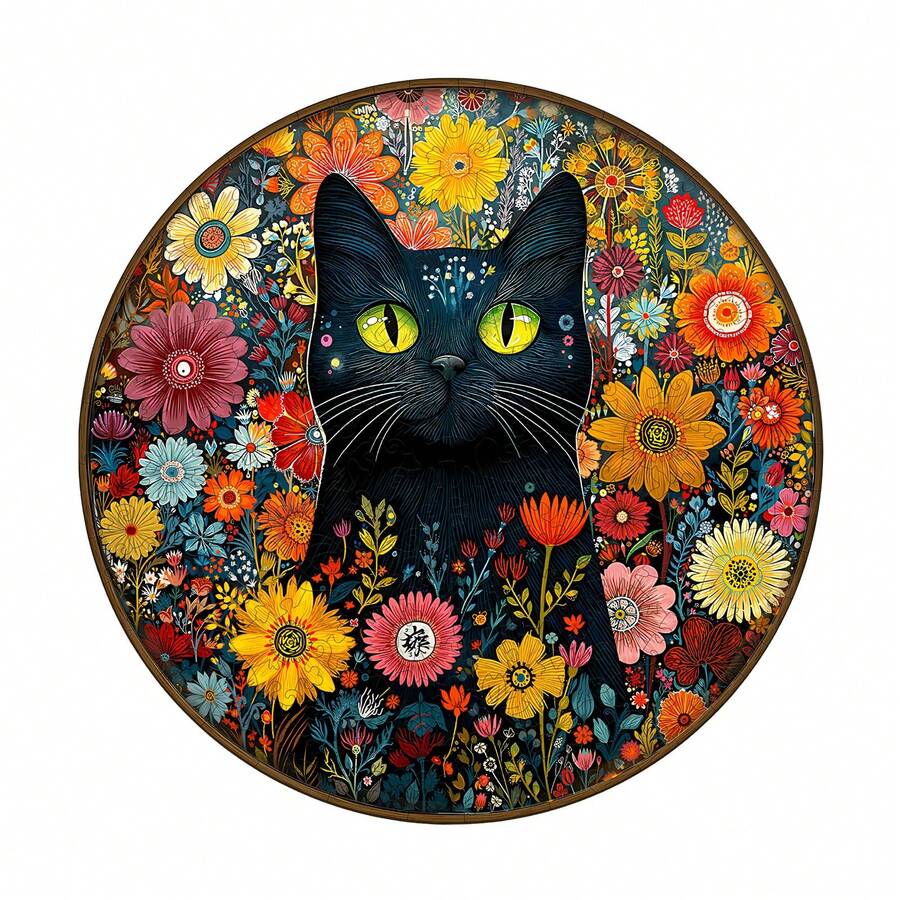 1件装奇幻花园守护猫木制拼图，不对称动物造型木制拼图，装饰艺术品，桌面益智拼图，独特的儿童教育拼图，节日礼物，成人木制拼图，返校礼物，母亲节礼物，生日礼物 - 彩色 - 查看 1
