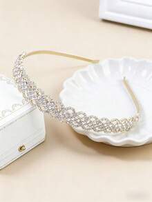 1pc/2pcs Bridal Tiara Style Headband – Gold/Silver Crystal Embellished Hair Band, Luxury Hair Accessory For Wedding Season Hair Band Hair Hoop,Summer,Holiday,Travel,Festival,Party - Multicolor - View 6