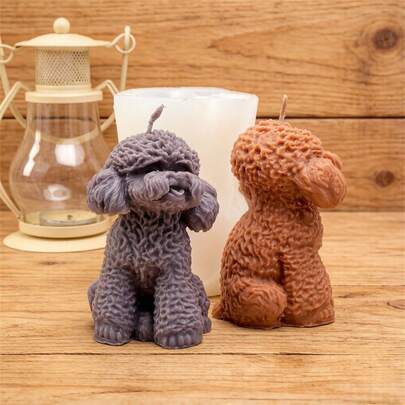 Cute Poodle Dog Candle Mold - 3D Curly Puppy Silicone Mold For Making Scented Candles, Soap, Resin Art & Home Decor