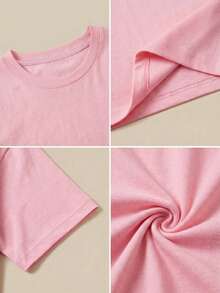 Women's Loose Fit Round Neck Short Sleeve Long T-Shirt, Casual Minimalist Elegant Sexy Street Y2K Style, Spring/Summer Pink - Pink - View 7