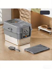 Fully Enclosed Stainless Steel Extra Large Cat Litter Box, Drawer-Style Top-Entry Cat Toilet With Flip Lid And High-Wall Fence, Anti-Splash And Odor-Proof Design, Includes Cat Litter Mat Set And Free Cat Litter Scoop - Multicolor - View 10