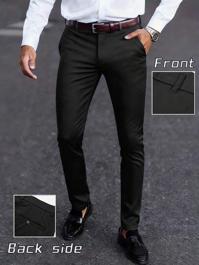 1pc Men's Minimalist Solid Color Business Suit Pants, Polyester, No Ironing Needed, Machine Washable, Suitable For Party, Date, Light Business