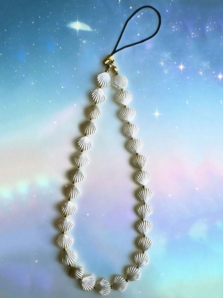 贝壳主题手机挂绳串珠手机带吊坠，防摔挂件，适合作为礼物送给亲朋好友 - 彩色 - 查看 1