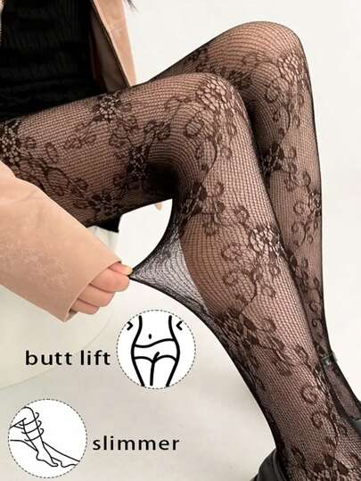 Thin Floral Jacquard Fishnet Stockings, Sexy Retro Pantyhose For Women, Spring/Summer