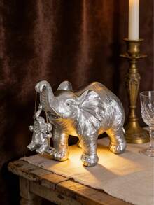Estatua de elefante de buen augurio - Elegante estilo dorado/plateado, escultura de resina con decoración dorada/plateada, decoración de arte moderno adecuada para estantería, sala de estar, oficina y cafetería; decoración del hogar exquisita; decoración del hogar simbólica para mejorar el ambiente interior. Regalo de vacaciones - Multicolor 3 - Ver 2