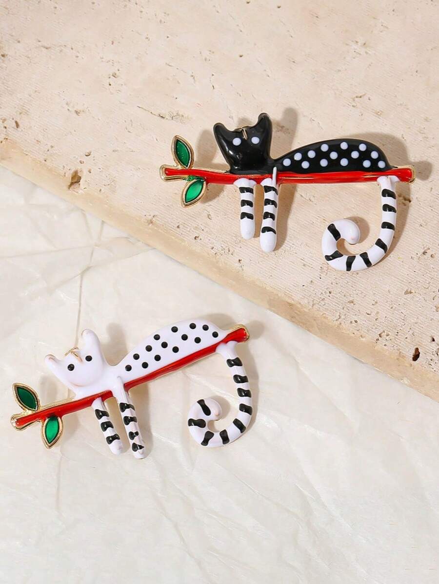 1枚可爱慵懒波点猫胸针，百搭日常配饰 - 彩色 - 查看 1