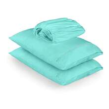 Jogo de Cama Lençol King Micropecal Flex Estilo Hotel Fronhas com Ponto Palito - Turquesa - Visão 4