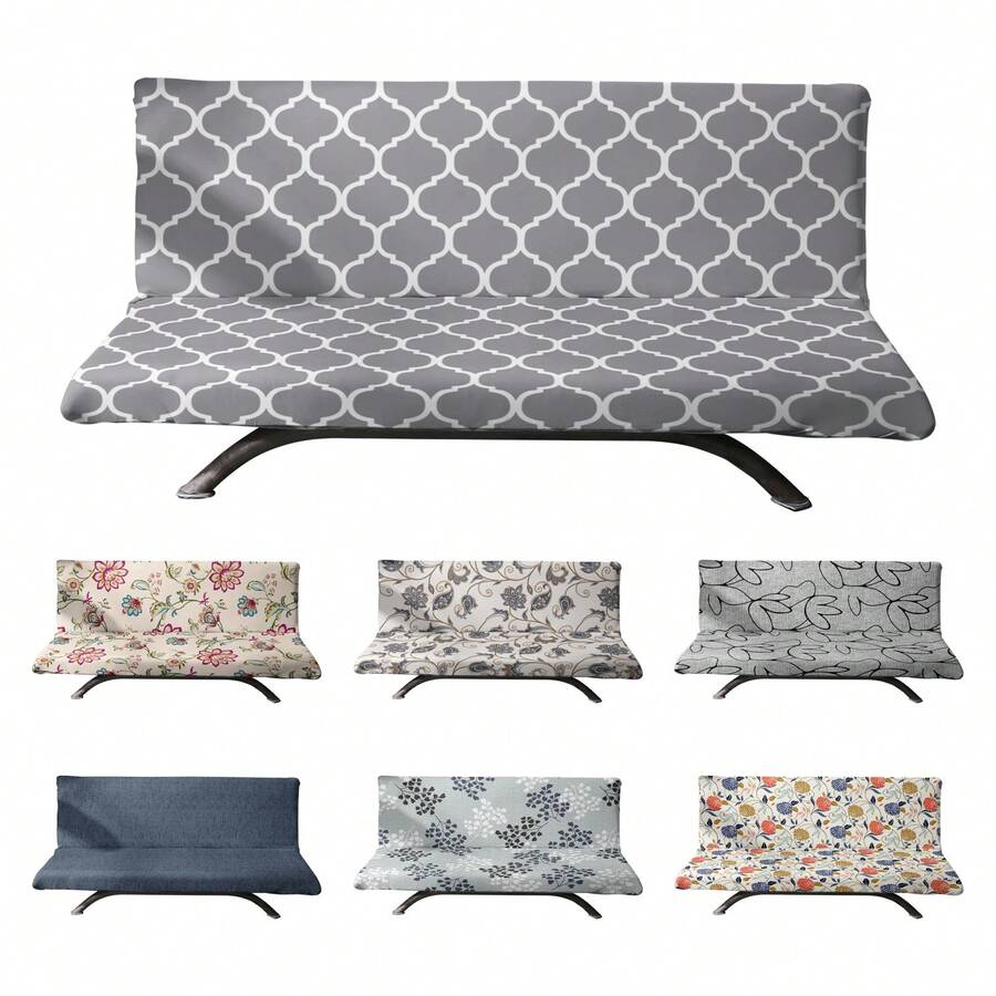 1pc Armless Sofa Cover Printed Series, Elastic Sofa Bed Cover, Full Folding Armless Sofa Slipcover, Furniture Protector With Elastic Bottom, Suitable For Living Room & Bedroom - Multicolor - View 1