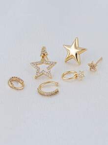 Bộ 6 khuyên tai đính đá Cubic Zirconia hình ngôi sao thanh lịch, thích hợp cho nữ giới đeo đi dự tiệc, lễ hội âm nhạc, phối nhiều lớp hoặc làm quà tặng ngày lễ. - Vàng - Xem 3