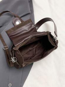 Minimalist Casual Baguette Handbag, New Retro Versatile Belt Buckle One Shoulder Crossbody Bag - Coffee - View 11