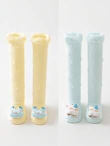 2 Pairs Baby Long Socks, 0-1 Year Old, Breathable Mesh, Cartoon Animal Pattern, Summer - Multicolor - View 13