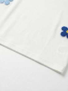 Men's Short Sleeve Polo Shirt With 3D Floral Embroidery Patch, Minimalist Design, Showcasing Y2K Streetwear , Multi-Color Daisy Pattern, Soft Fabric, Suitable For Summer Casual Parties - White - View 6