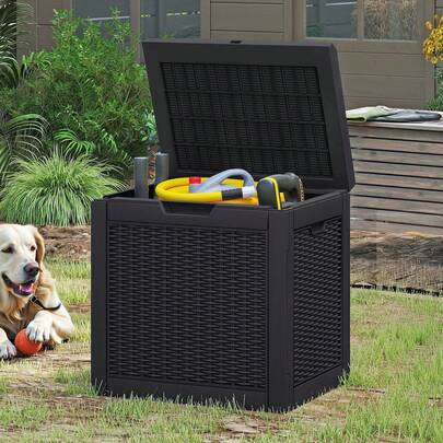 118L Rattan Outdoor Storage Box, Waterproof Resin Deck Box With Lockable Lid & Handles, All-Weather Garden Storage For Cushions, Pool Accessories & Tools, Black
