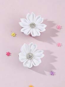 2 piezas de Clips para el cabello con flores blancas de Rhinestone versátiles, adecuados para uso diario en primavera y verano - Blanco - Ver 4
