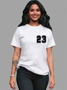 Customized Women's White Short Sleeve T-Shirt Top, Comfortable Summer Wear | Customized Text & Numbers Gift, Perfect For Festivals, Unique Gift For Friends, Girlfriends, Family | Can Also Customize Team Uniforms, Dance Costumes, Etc. - White - View 2
