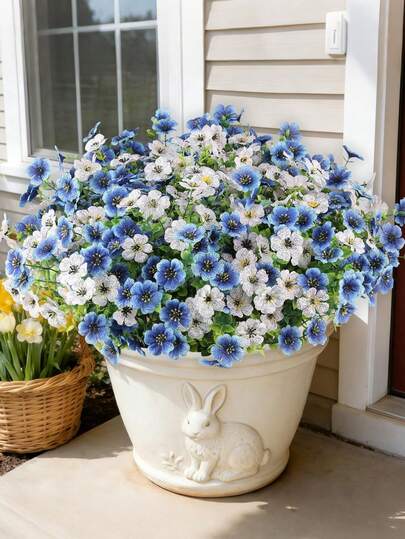 8/4/1pc Outdoor Artificial Floral, Faux Eucalyptus Plant, Blue & White Silk-Like Floral, Suitable For Outdoor Planters, Indoor Decor, Home Decor, Bedroom, Wedding, Living Room, Wall Decor, Garden, Fake Plants, Gardening, Window Planter, Hanging Basket, Garden Decor, Hanging Planter