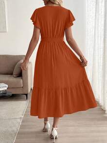 A Summer Bohemian Floor-Length, Short-Sleeved, V-Neck, Flowing Wedding Dress For Guests - Đỏ gạch - Xem 4