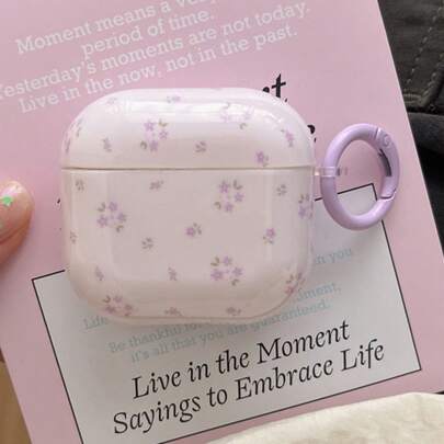 Minimalistisches lila Blumen Kopfhörer-Etui zum Aufhängen, kompatibel mit Pro 3, Neu Pro 2, süßes Apple 4 minimalistisches 3 personalisiertes 1/2 Generation Kopfhörer-Etui für Frauen