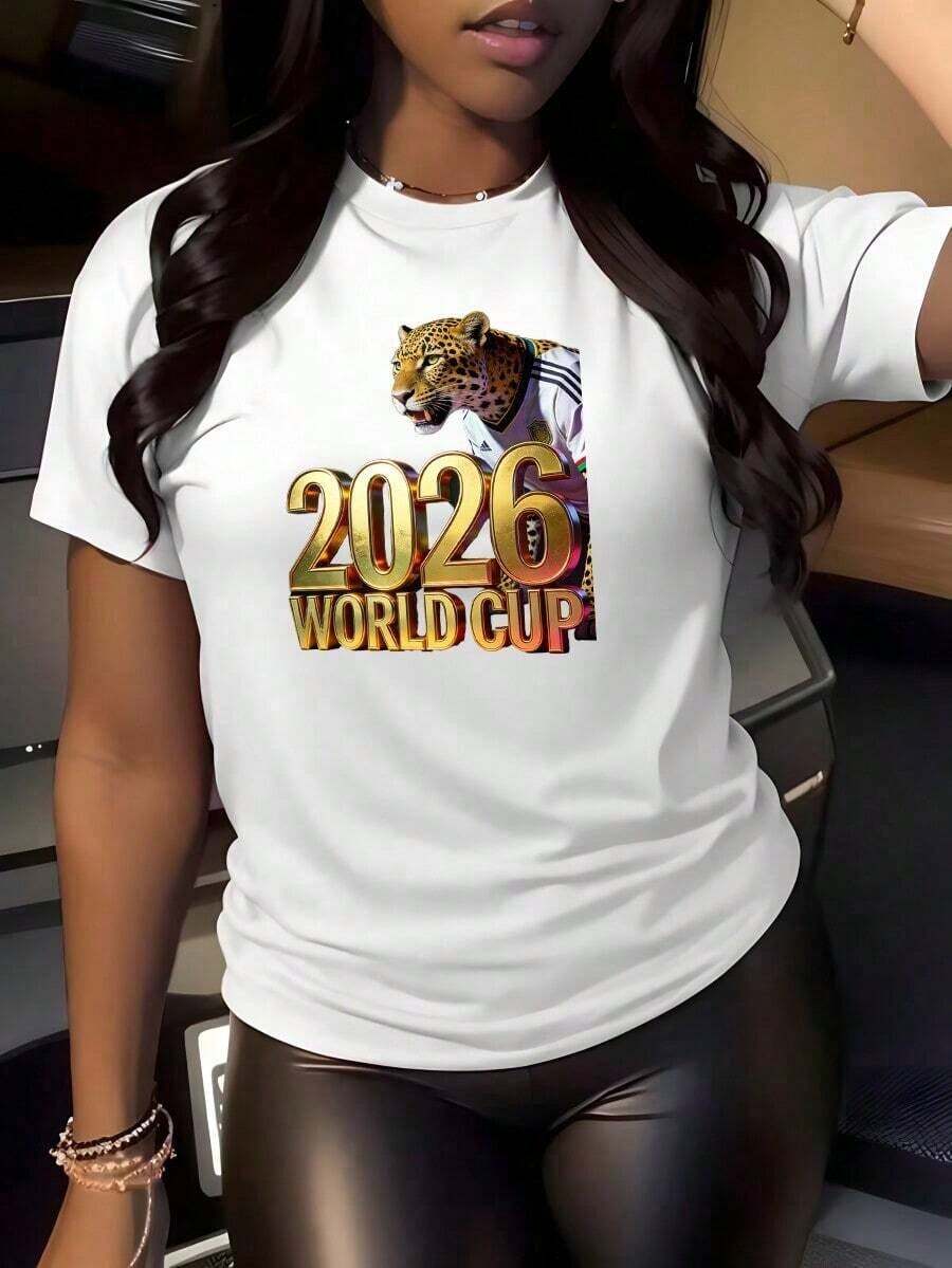 T-shirt léopard de la Coupe du monde 2026 sous licence officielle, taille grande, respirant, confortable, essentiel pour encourager votre équipe. - Blanc - Voir 1
