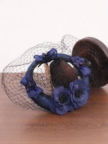 French Church Style Women's Hat, Elegant Bridal Decorative Hat, Ball Gown Hat, French Graceful Veil Hat, Ascot Hat, Party Hat, Formal Dress Hat, Photo Shoot Hat, Veil Hair Accessory, Mini Hat,Summer,Beach - 1196 - View 7