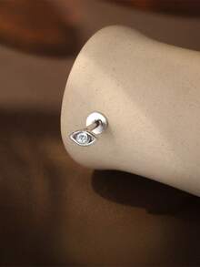 EleRunis 1PC 0.1ct Moissanite Diamond 925 Sterling Silver Eye 18K Gold Plated Flat Back Cartilage Helix Threaded Piercing Fine Jewelry For Daily Wear Wedding Party Engagement Anniversary Valentine's Day - Silver - View 6