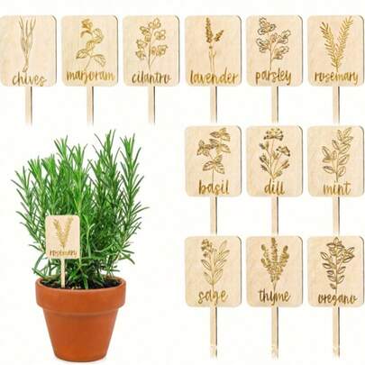 Etiquetas de identificación de plantas de madera, marcadores de flores y verduras de temporada, etiquetas de inserción en macetas de jardín