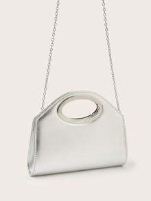 AIBBYDAR Bolsa de noite feminina, cor sólida prateada, com textura granulada, alça de metal, carteira de mão para vestido de noite, bolsa pequena quadrada, carteira, nécessaire, brilhante, lustrosa, luxuosa, charmosa, elegante, refinada, alça de ombro removível, adequada para baile, festa, casamento, confraternização de fim de ano e banquete. - Prata - Ver 6