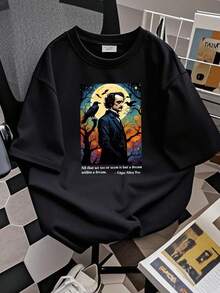 Women's T-Shirt Print Edgar Allen Poe T Shirt Famous Authors Raven Quote Cotton Long Or Short Sleeves - 黑色 - 查看 2