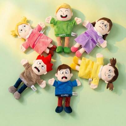1pc Funny Expression Hand Puppet Plush Doll, Interactive Role-Playing Early Education Cognitive Plush Doll, Storytelling Prop, Children's Emotional Expression Plush Doll, Gift For Friends, Children's Birthday, Mother's Day, Children's Day