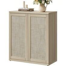 SICOTAS Rattan Sideboard Storage Cabinet - Boho Credenza Coffee Bar Cabinet With Doors & Adjustable Shelves, Large Farmhouse Buffet Console Table For Living Room, Kitchen, Entryway - Sand Oak - View 11