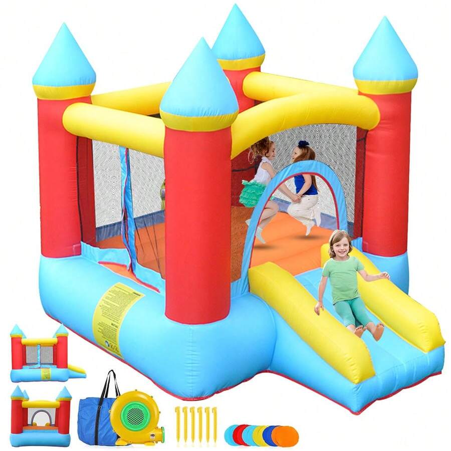 Gran castillo inflable, dimensiones 2.55 x 1.95 metros, con tobogán y piscina de bolas, apto para el juego infantil. - Rojo - Ver 1