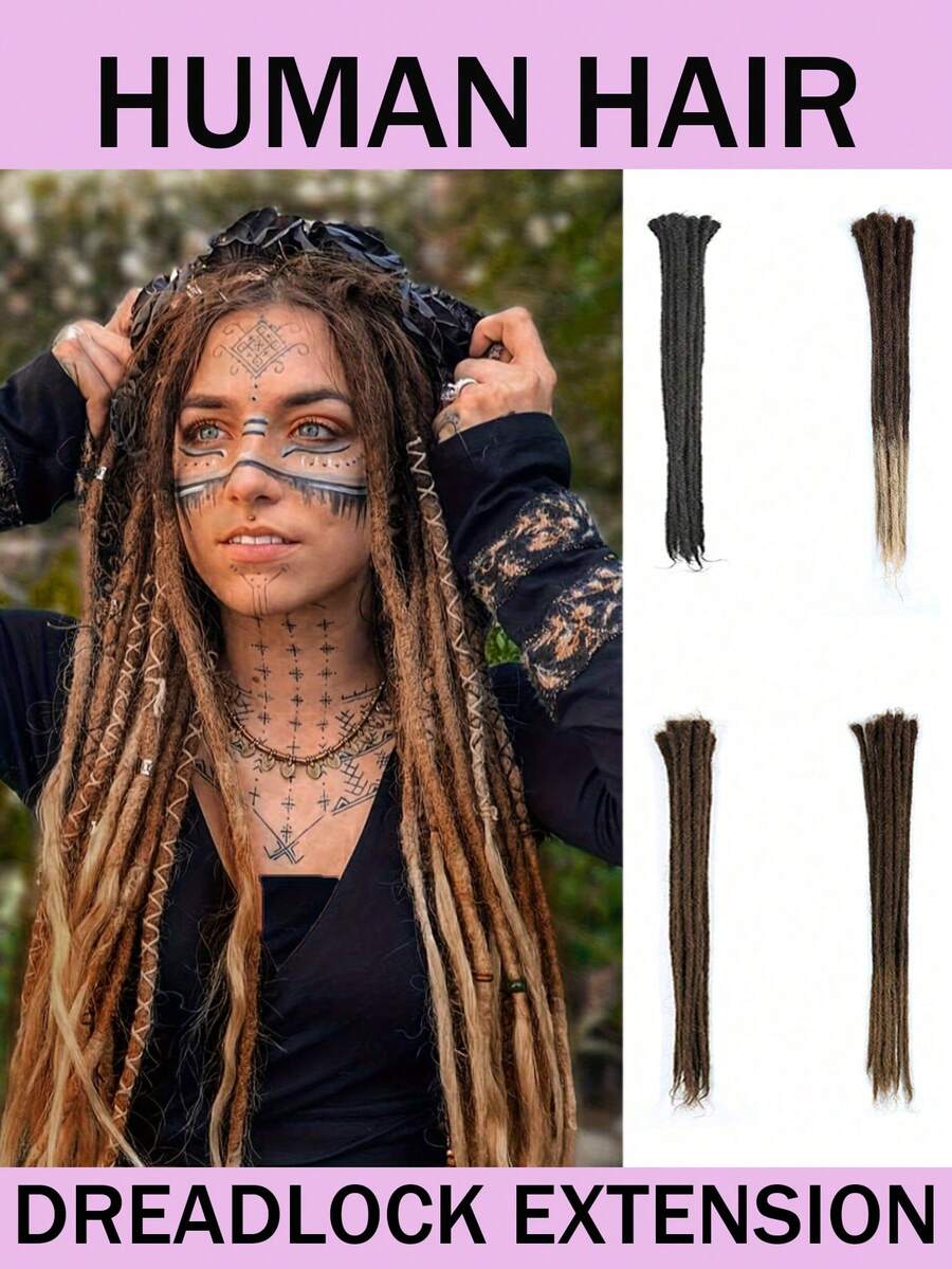 男女通用真人发脏辫接发，长款嬉皮风单端脏辫接发，手工脏辫钩编接发，10股/包 - 彩色 - 查看 1