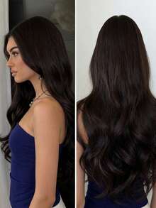 Tóc giả dài 26 inch màu đen, kiểu gợn sóng, tự nhiên, mượt mà và chân thực, làm từ chất liệu tổng hợp, phù hợp cho phụ nữ sử dụng hàng ngày. - màu đen - Xem 4