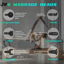 JW Professional Handheld Massage Gun With 30 Digital Speed Settings, Brushless Motor And 6 Massage Heads, Provides Deep Muscle Relaxation. Lightweight Design With Rechargeable Battery, Ideal For Fitness Enthusiasts And Office Workers, Suitable For Home And Gym Deep Tissue Massage - Black - View 9