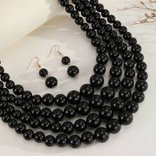 1 Set Handmade Multi-Layer Exaggerated Faux Pearl Beaded Necklace, Bohemian Style Beach Resort Party Middle Eastern Evening Banquet South Asian Fashion Elegant Women Jewelry Necklace & Earrings - Hot Pink - View 8