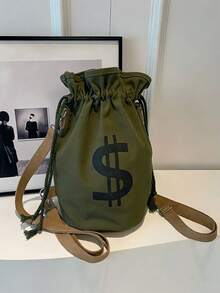 1 Piece Drawstring Waistband Printed Men's Small Crossbody Bag, Stylish Casual Canvas Tote, Simple And Versatile Bucket Bag, Suitable For Daily Outings, Work, Shopping, Outdoor Travel, And Multi-Scenario Use. - A - View 11