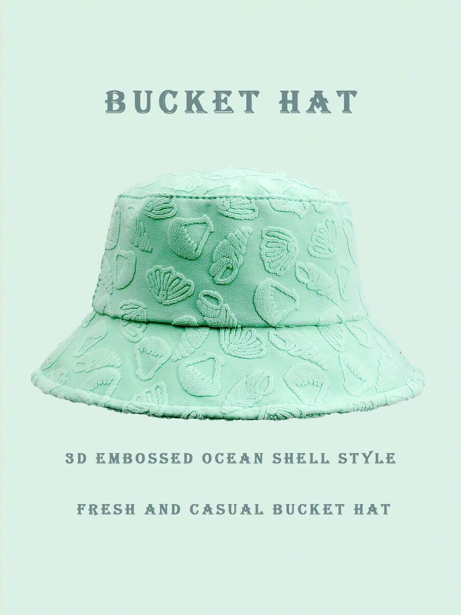 1pc Casual Sunwave Polyester Fiber (Polyester) Shell Jacquard Decor Bucket Hat, Geometric 3D Pattern, Suitable For Spring, Summer, Autumn And Winter - Sea Salt Mint Green - View 1